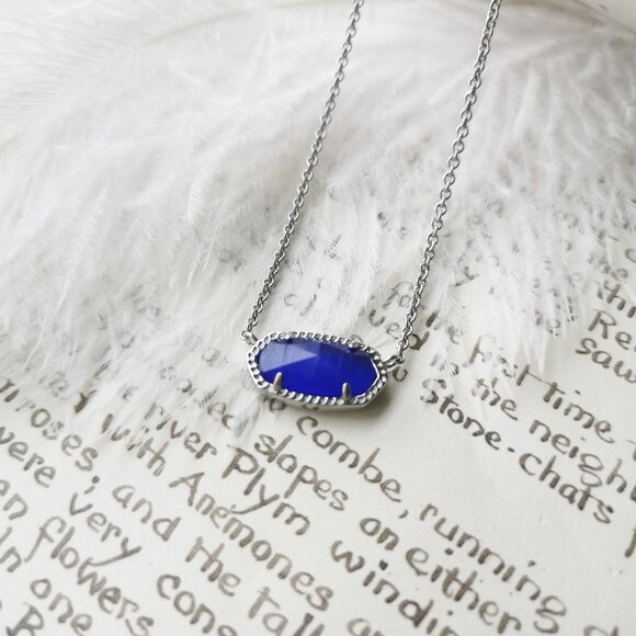 Kendra Scott Elisa Cobalt Cat's Eye Silver Necklace - Picture 3 of 4